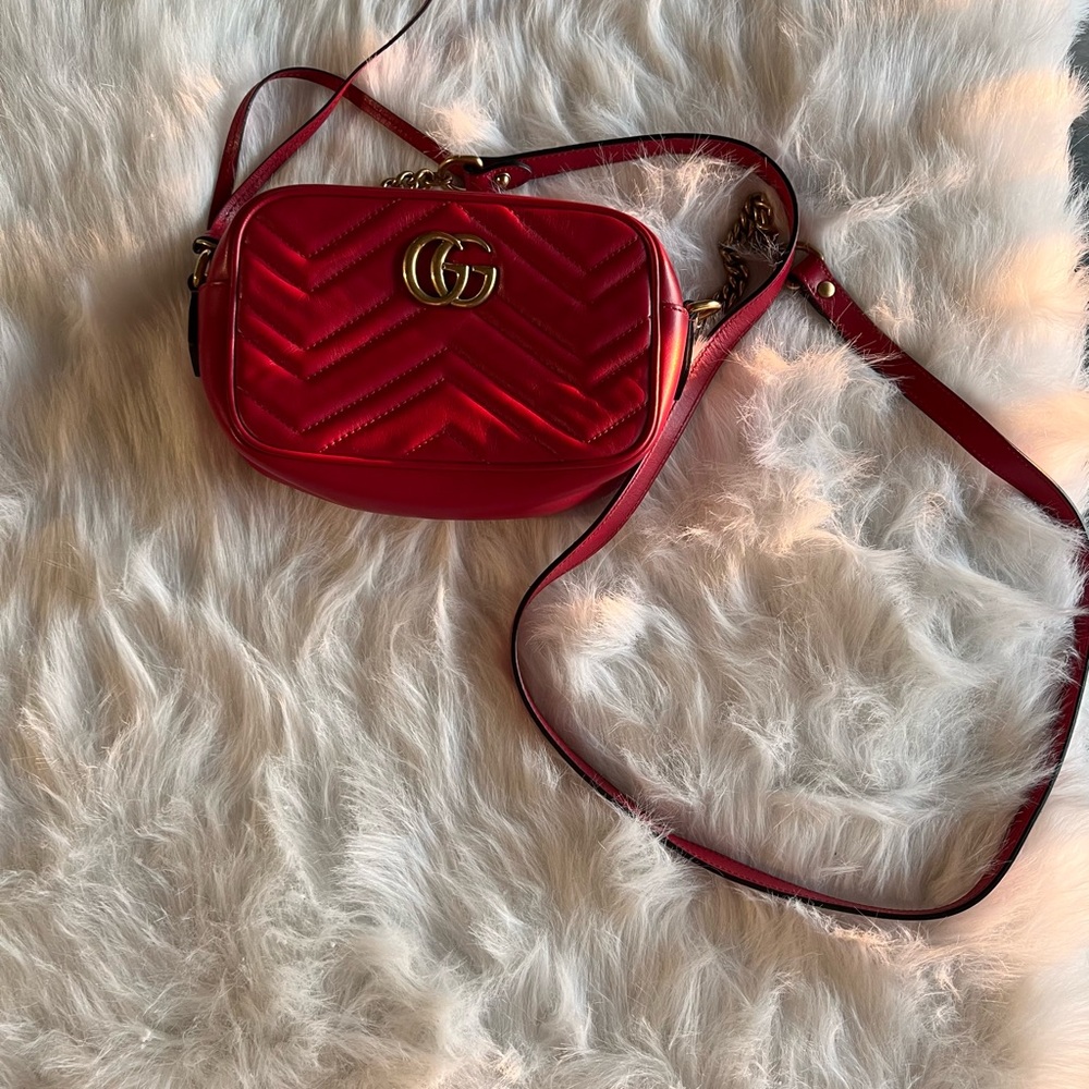 Gucci Red Crossbody Bag with Gold Logo